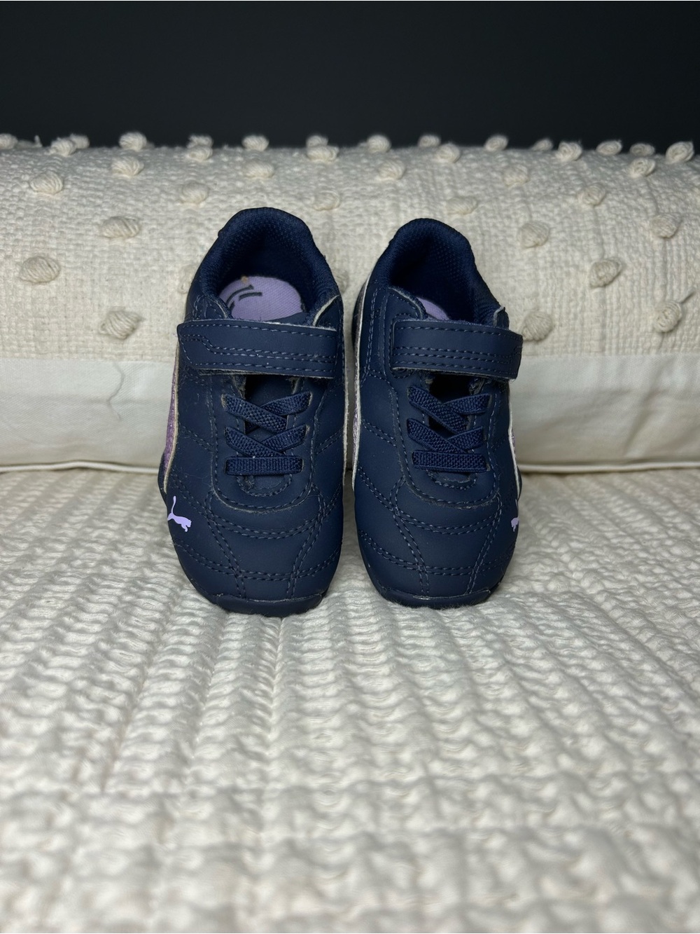 Puma Kids Navy and Light Purple Velcro Sneakers